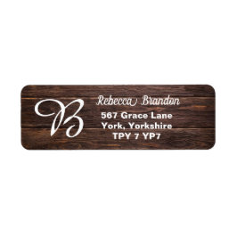 Unique Rustic Wood Monogram Rücksendeadresse Label