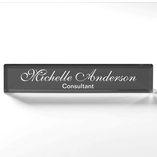 Unique Script Gray Consultant Desk Namplate Namensplakette (Vorderseite)