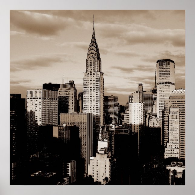 Unique Square Sepia New York Ink Sketch Poster (Vorne)