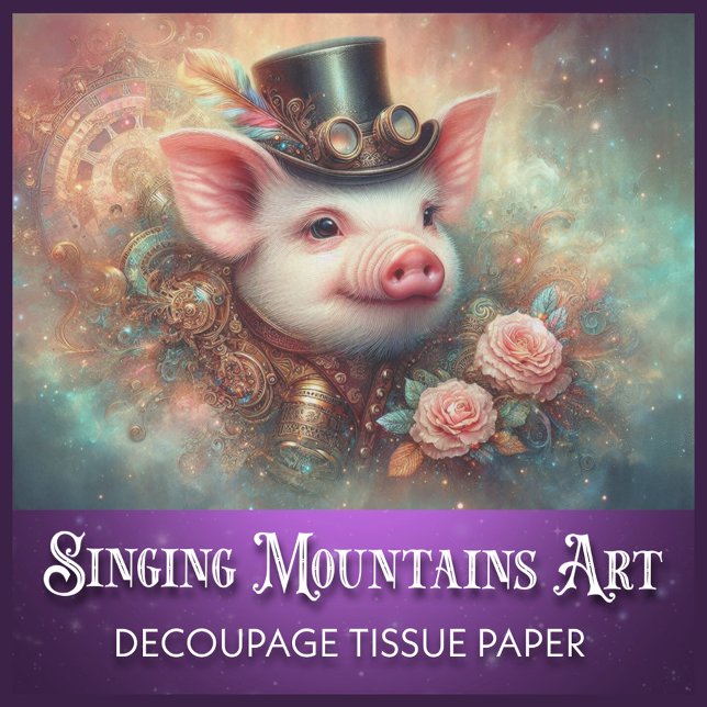 Unique Steampunk Pig Portrait Decoupage Seidenpapier (Von Creator hochgeladen)