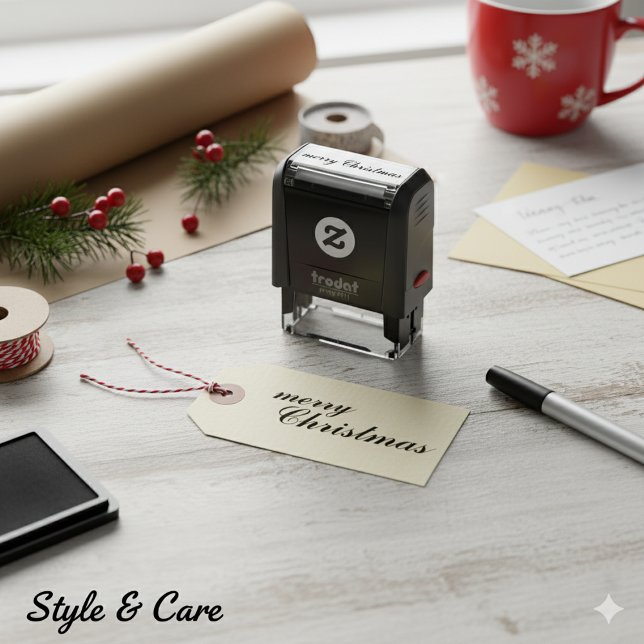 Unique Stylish Merry Christmas Script Permastempel (Unique Stylish Merry Christmas Script Self-inking Stamp)