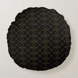 Unique Stylish Metallic Gold Box Pattern Black Rundes Kissen