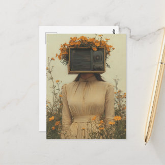 Unique Surreal Woman with TV for head vintage Postkarte