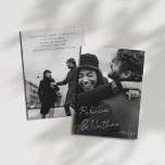 Unique Trendy Black White Large Photos Wedding Einladung<br><div class="desc">A minimalist black-and-white photo wedding invitation with a full photo front and simple serif text overlay. Features the couple’s names and date on the front,  with ceremony details on the back. A modern,  timeless choice for contemporary couples. Easily personalize both sides with your own photos and wedding info.</div>
