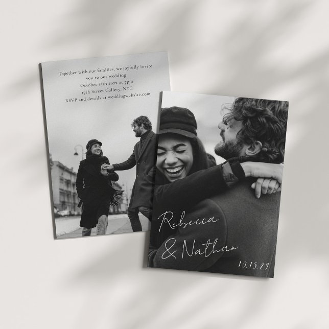 Unique Trendy Black White Large Photos Wedding Einladung (Von Creator hochgeladen)