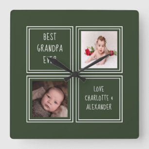 Unique Two Photo Green Template Quadratische Wanduhr