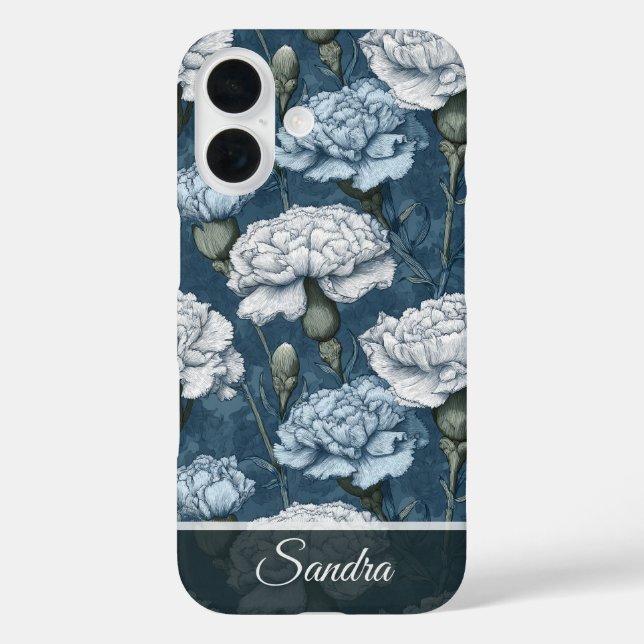 Unique Wedding Gift Carnation Floral Custom iPhone 16 Hülle (Rückseite)