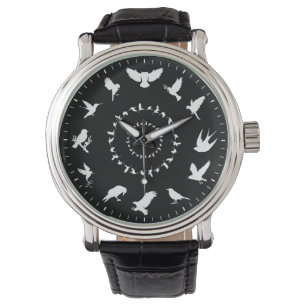 Unique Wild Bird White Silhouette Themed Watch Armbanduhr