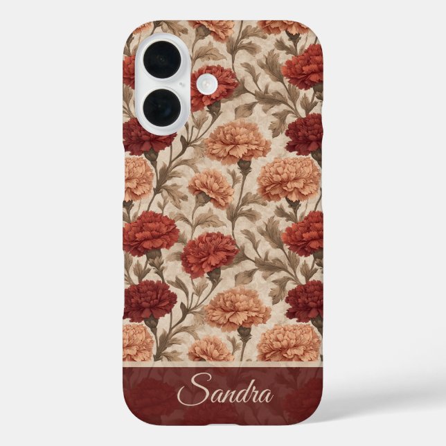 Unique Women Gift Carnation Custom iPhone 16 Hülle (Rückseite)