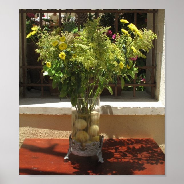 Unique Yellow flower and lemons floral centerpiece Poster (Vorne)