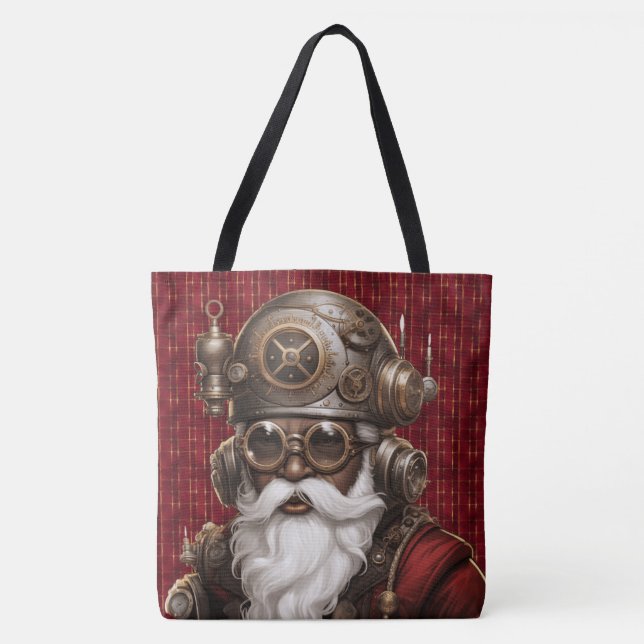 Uniquely Black Steampunk Santa Large Shoulder Tote Tasche (Vorderseite)