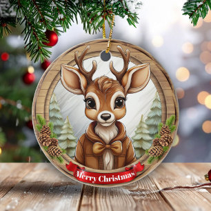 Unisex-Anhänger Kunstwerk Pinienzapfen Hirsch Gesc Keramik Ornament