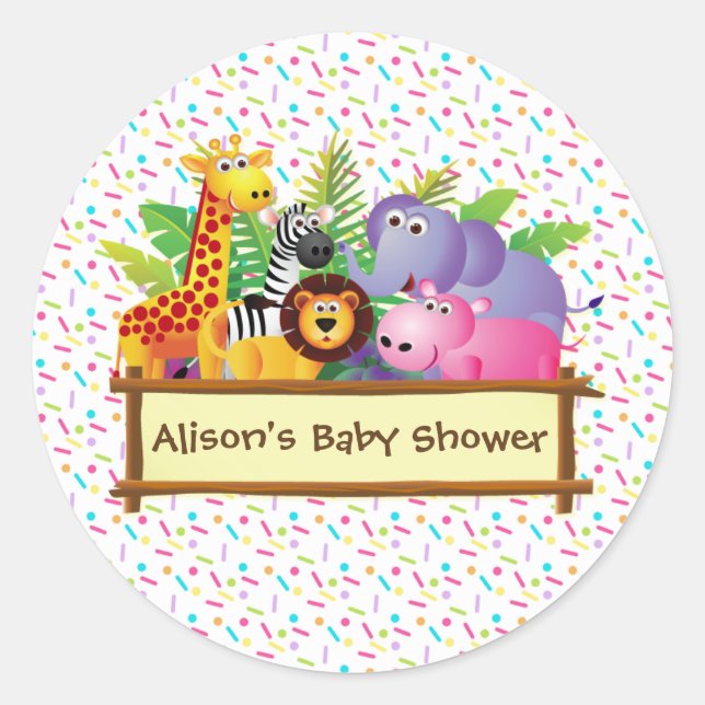Unisex Baby Dusche Sprinkjungsafari Gefallen Runder Aufkleber (Vorderseite)