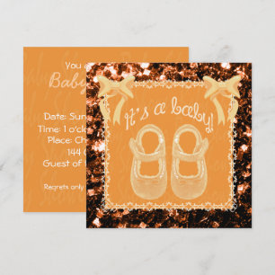 Unisex-Baby-Shower-Einladung orange Bronze Glitzer Einladung