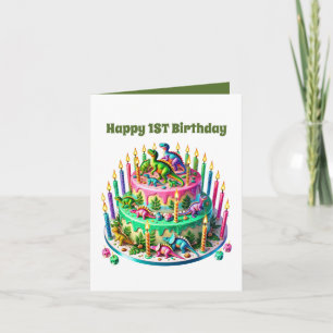 Unisex Baby's first Birthday Dinosaurier Kuchen Karte