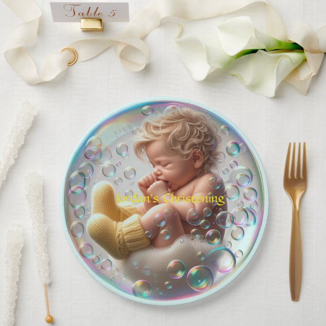 Unisex Blonde Baby Christening Pappteller (Hochzeit)