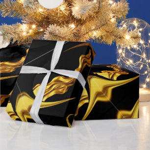 Unisex-Eleganz: Hochkontrast Schwarz & Gold Künstl Geschenkpapier