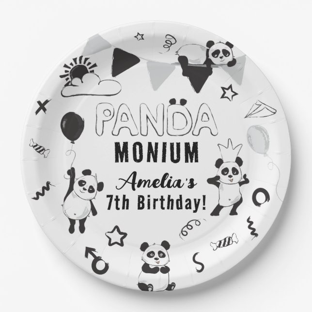 Unisex Fun Panda-Monium Kindergeburtstag Party Pappteller (Vorderseite)