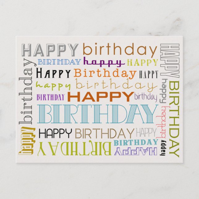 Unisex Happy Birthday Typography Postcard Postkarte (Vorderseite)