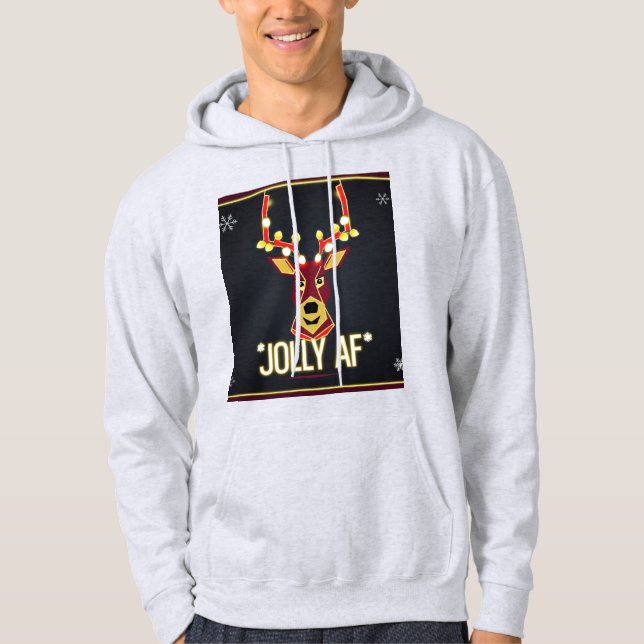 Unisex Jolly AF Christmas Hoodie - Neon Reindeer (Vorderseite)