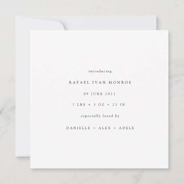 Unisex Minimalistisch Baby Neugeborene Geburtsankü Ankündigung (Rückseite)
