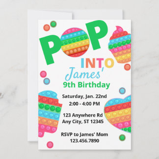 Unisex Rainbow Pop It Fidget Toy Birthday Party Einladung