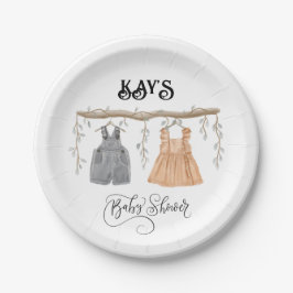 Unisex Twins Greenery Floral Baby Shower Pappteller
