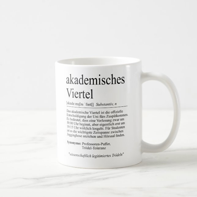 Unispruch "akademisches Viertel" Studenten Kaffeetasse (Rechts)