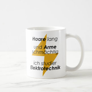 Unispruch "Haare lang, Arme schmächtig" Studenten Kaffeetasse