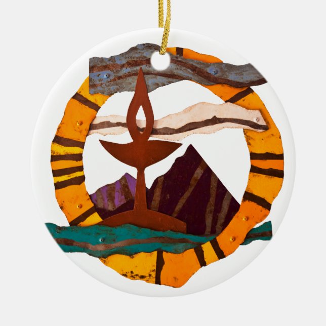 Unitarische universalistische Weihnachtsverzierung Keramikornament (Vorne)