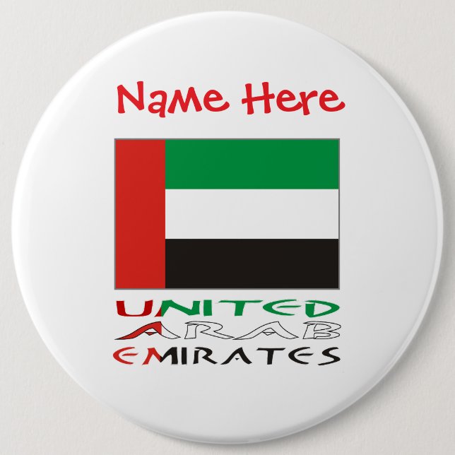 United Arab Emirates UAE Flag Red Personalize Name Button (Vorderseite)