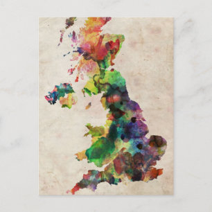 United Kingdom Wassercolor Map Postkarte