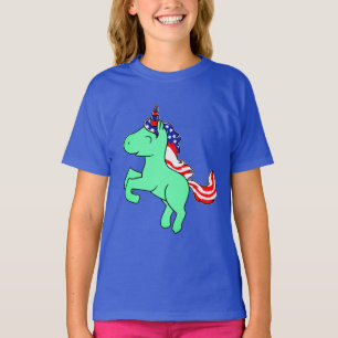 United Mint Green Patriotic USA Flag Mane Girls T-Shirt