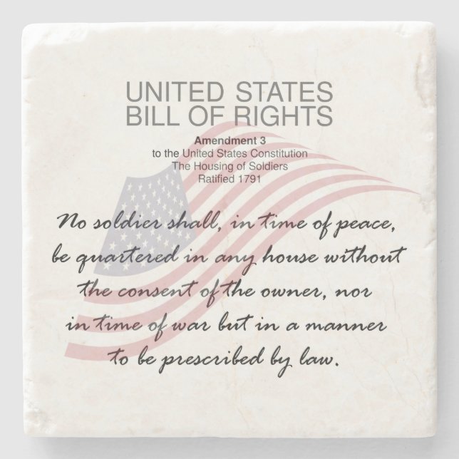 United Staaten Bill of Rights. Dritter Änderungsan Steinuntersetzer (Vorderseite)
