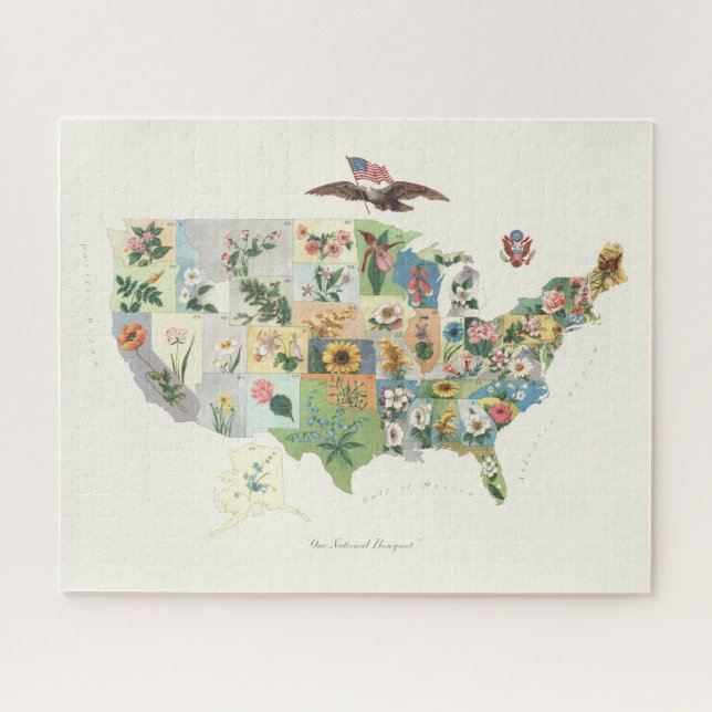 United Staaten Blume Map - Unser National Bouquet (Horizontal)
