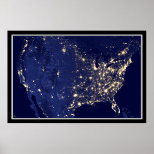 United Staaten City Lights at Night Satellite Map Poster