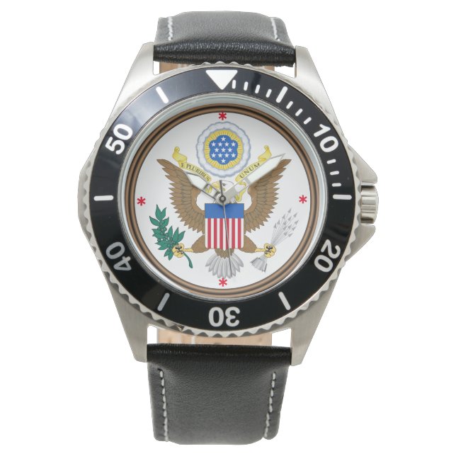 United Staaten Custom Stainless Steel Black Leathe Armbanduhr (Vorderseite)