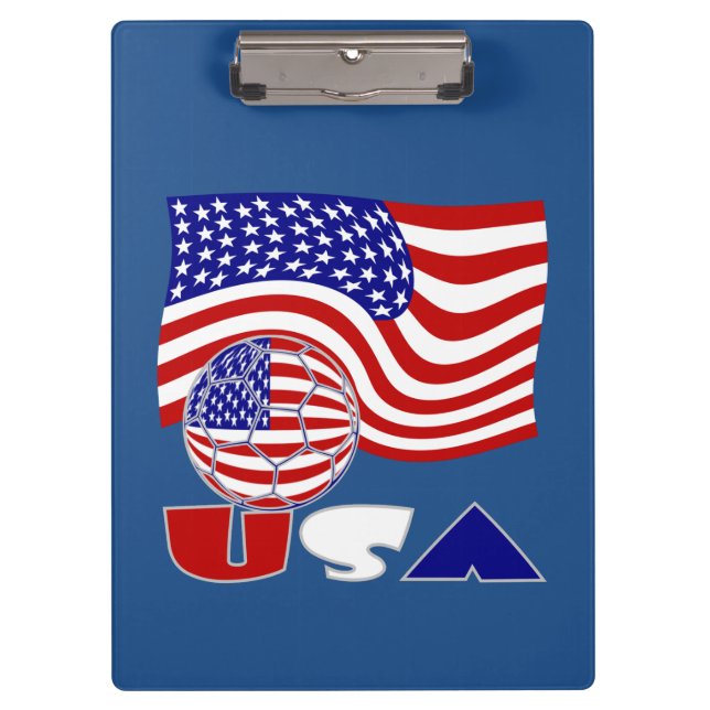 United Staaten Flag USA Soccer Ball Blue Hintergru Klemmbrett (Vorderseite)