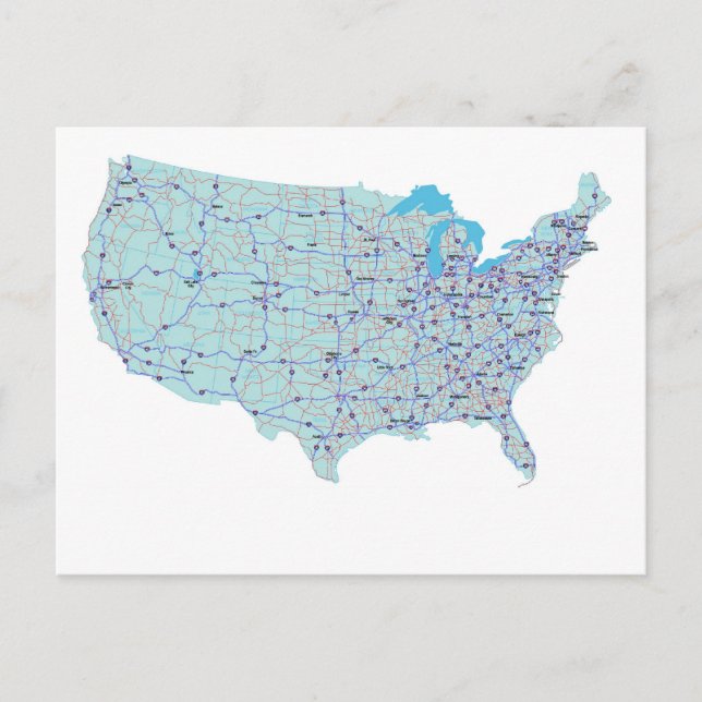 United Staaten Interstate Map Postcard Postkarte (Vorderseite)
