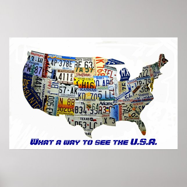 United Staaten License Plate Karte Poster (Vorne)