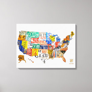 United Staaten License Plate Karte Wrapped Canvas Leinwanddruck