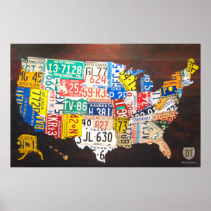 United Staaten License Plate Map Poster