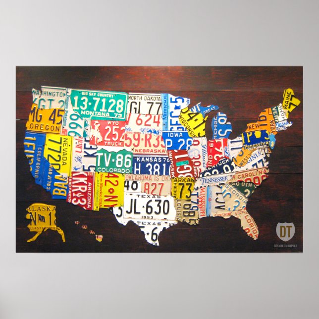 United Staaten License Plate Map Poster (Vorne)