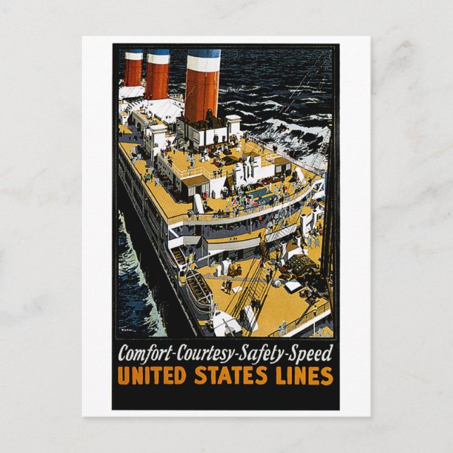 United Staaten Lines Comfort Courtesesesey Safety  Postkarte (Vorderseite)
