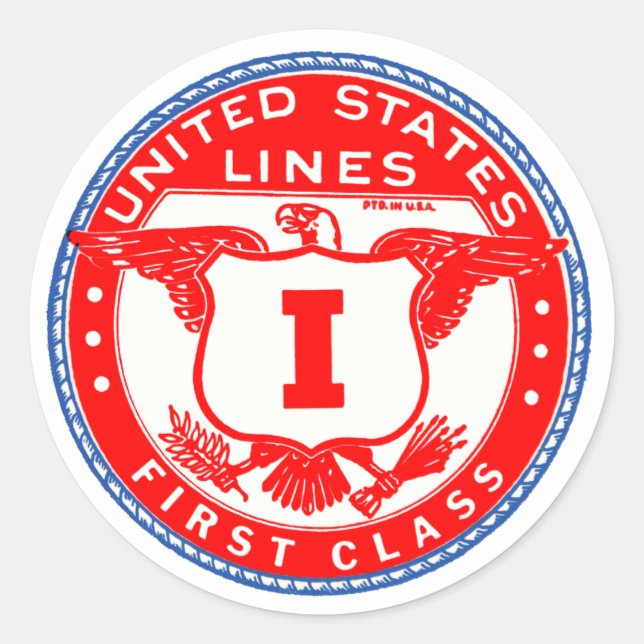 United Staaten Lines First Class Label Runder Aufkleber (Vorderseite)