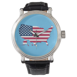 United Staaten Map and Flag Red White and Blue Armbanduhr