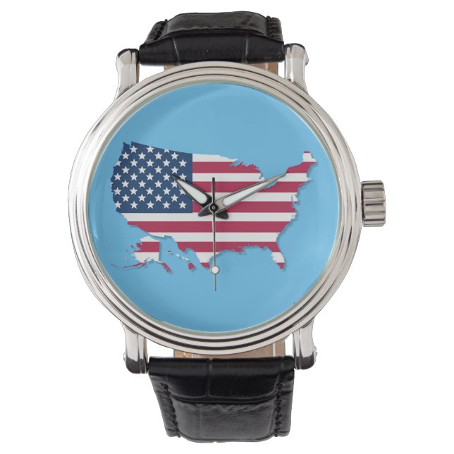 United Staaten Map and Flag Red White and Blue Armbanduhr (Vorderseite)