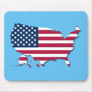 United Staaten Map and Flag Red White and Blue Mousepad