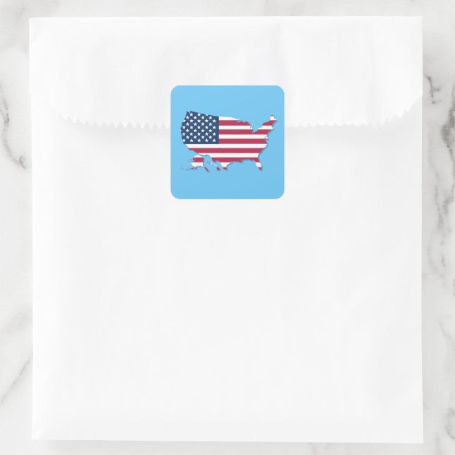 United Staaten Map and Flag Red White Blue Quadratischer Aufkleber (Tasche)