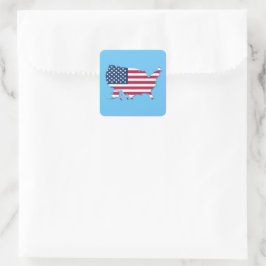 United Staaten Map and Flag Red White Blue Quadratischer Aufkleber